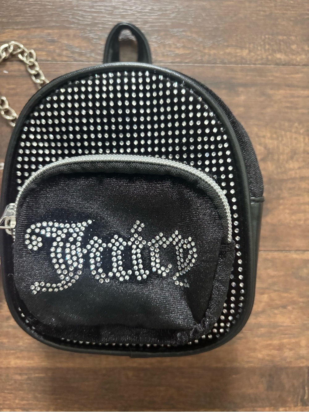 Juicy Couture Black Mini Rhinestone Logo Backpack